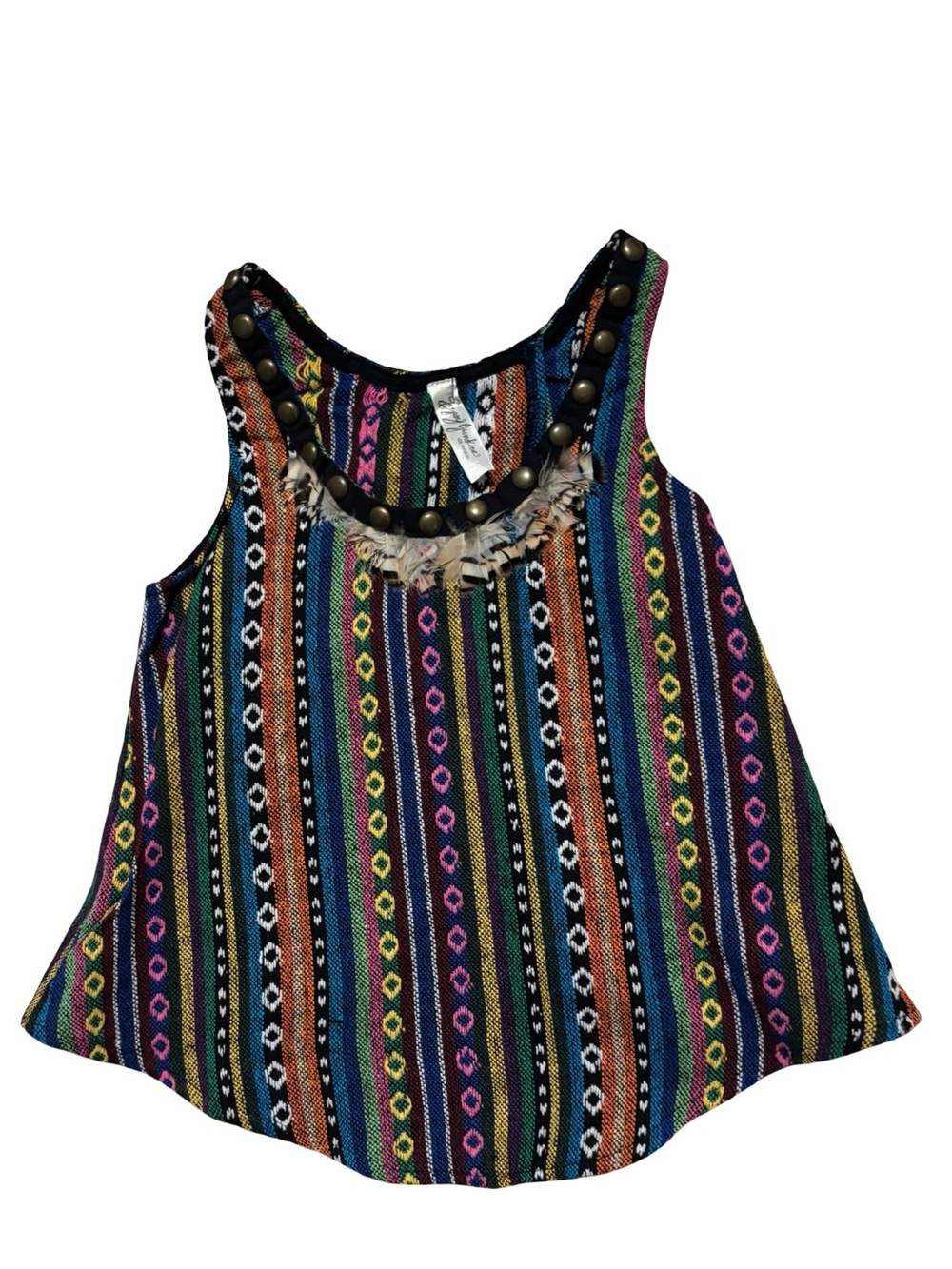 Gypsy Junkies Girl’s Multicolor Native Artsy Striped Tank & Stud Detail Sz 10-12